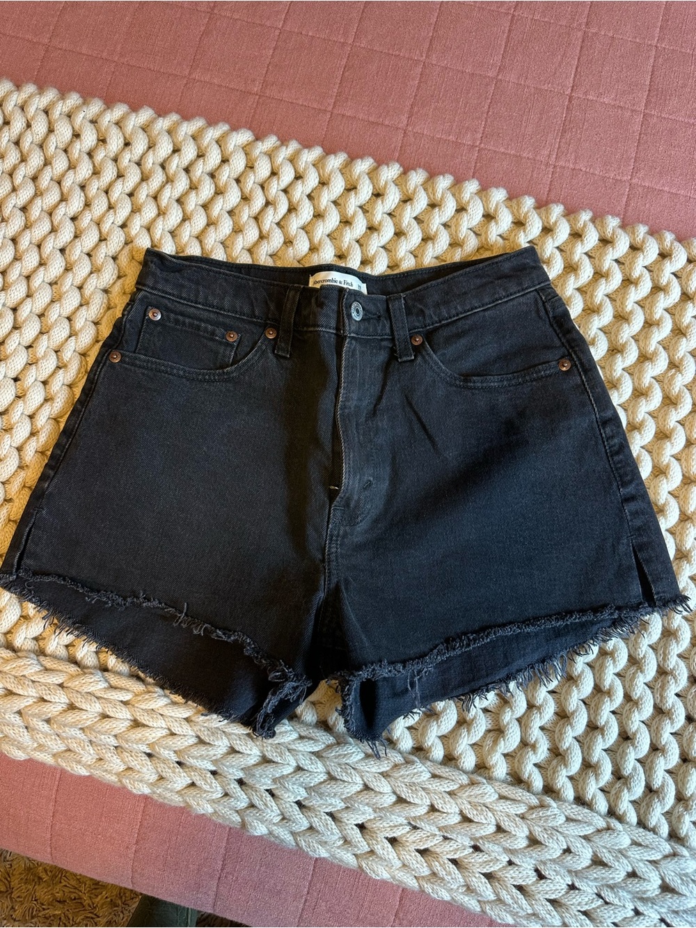 Abercrombie & Fitch Black Raw-Hem Denim Shorts